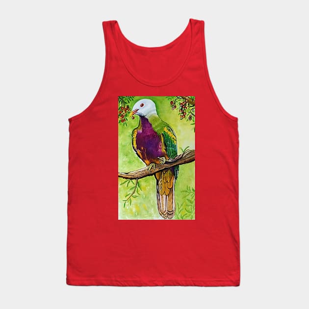 Watercolor Hand Drawn Bird Illustration Colorful Tank Top by Mako Design 